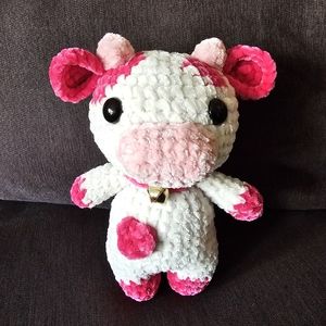 NEW Juicy Couture Homemade Amigurumi Cow Plushie Doll, Hot Pink and Baby Pink